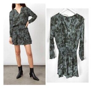 Rails Dress Womens Size 2 Grey Jasmine Coal Printed Smocked V Neck Mini Boho